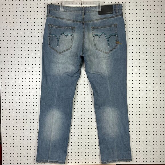 Rocawear Y2K Distressed Jeans 40x34 Wide Leg Baggy Stitched 90s Hip Hop Grunge - Picture 1 of 8